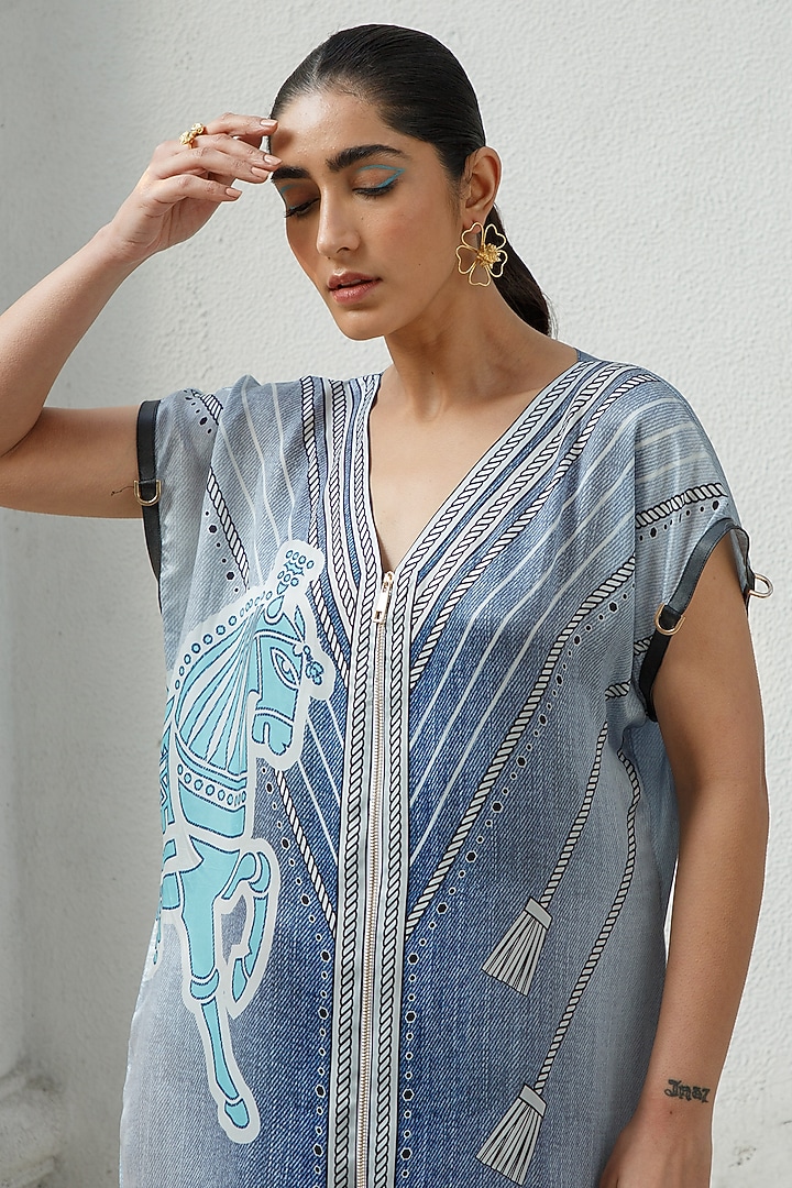 Denim Printed Shift Vacation Dress by Kamaali Pret at Pernia's Pop Up Shop
