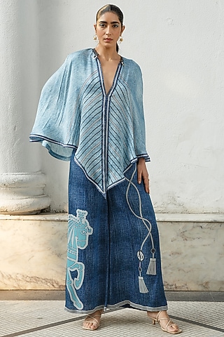 Denim Printed Pant Set by Kamaali Pret