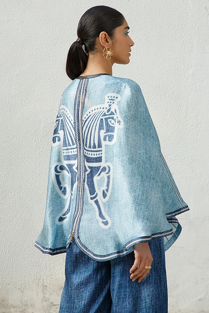 Pool Blue Printed Cape by Kamaali Pret at Pernia's Pop Up Shop