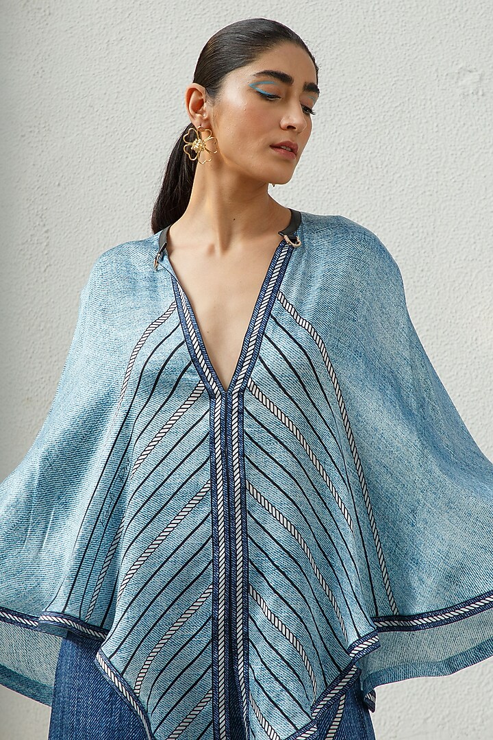 Pool Blue Printed Cape by Kamaali Pret at Pernia's Pop Up Shop