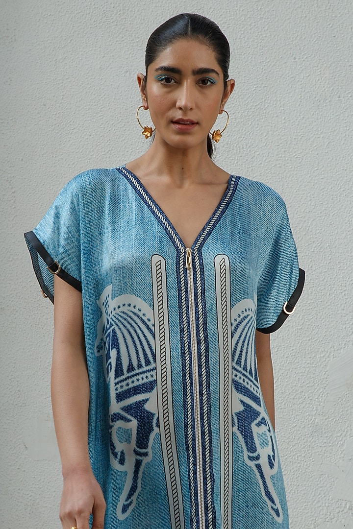 Pool Blue Printed Shift Vacation Dress by Kamaali Pret at Pernia's Pop Up Shop