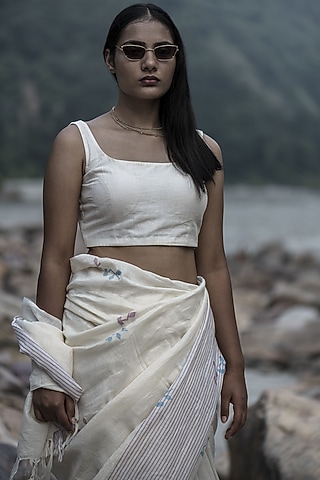 Off-White Handwoven Organic Cotton Linen Blouse by Kavana