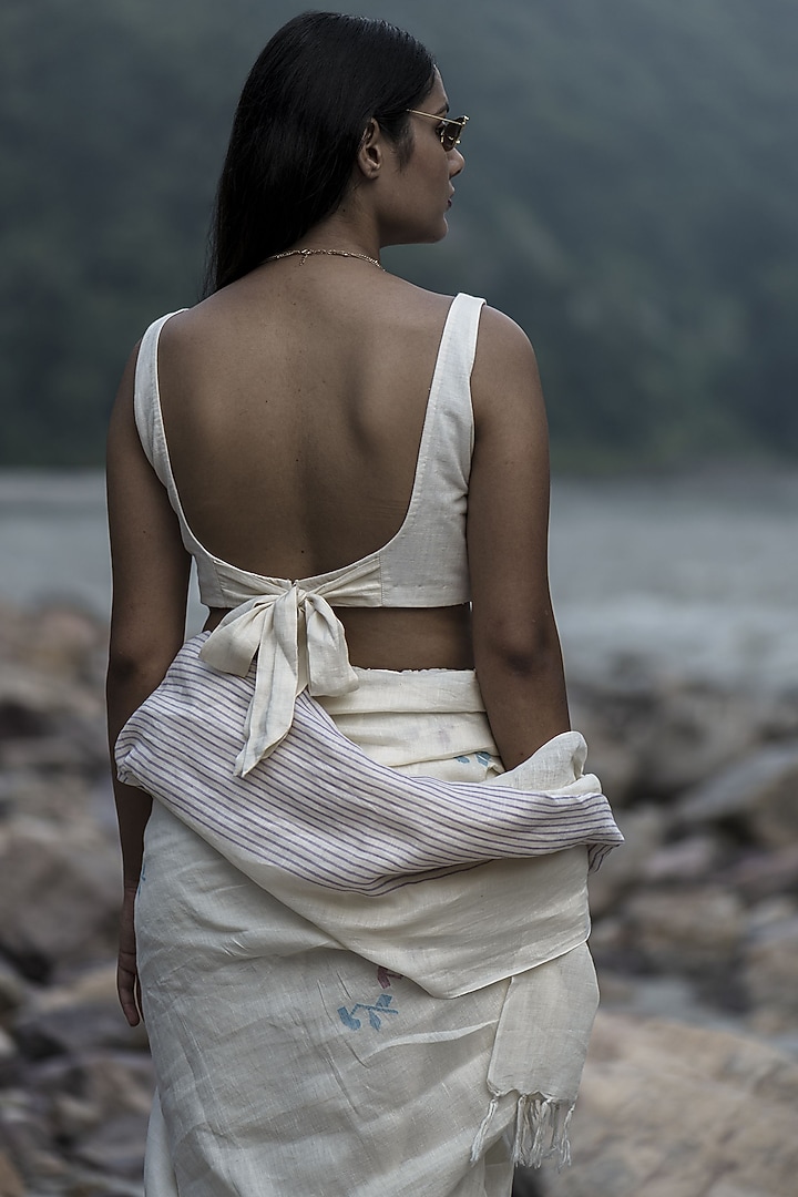 Off-White Handwoven Organic Cotton Linen Blouse by Kavana at Pernia's Pop Up Shop