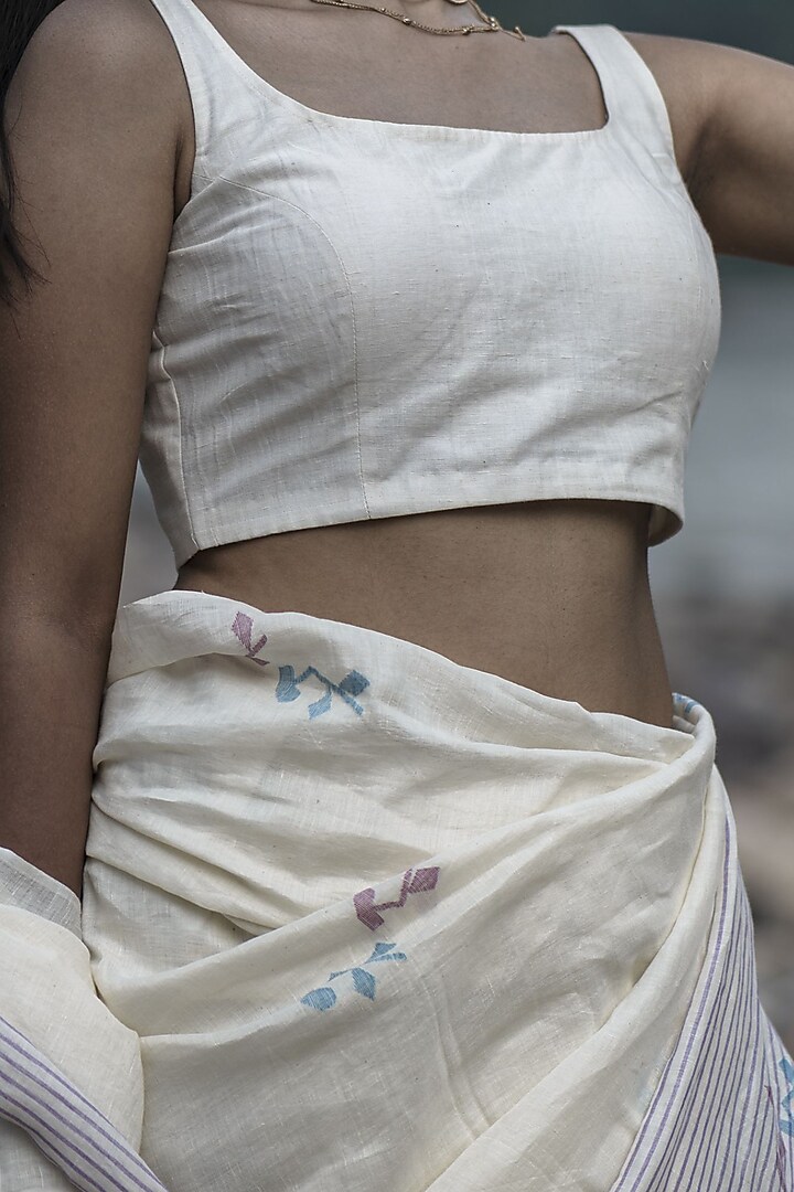 Off-White Handwoven Organic Cotton Linen Blouse by Kavana at Pernia's Pop Up Shop