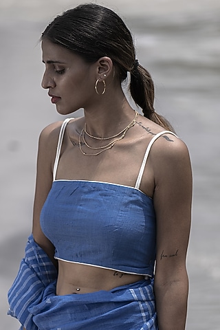 Indigo Blue Dyed Handwoven Linen Blouse by Kavana