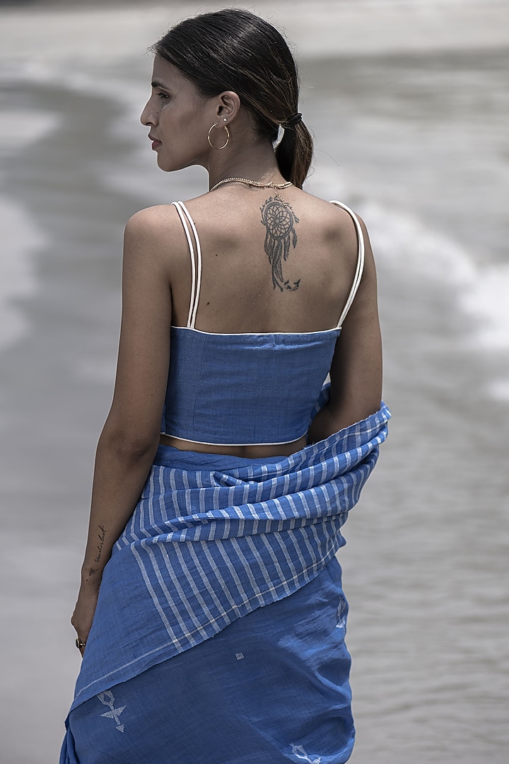 Indigo Blue Dyed Handwoven Linen Blouse by Kavana at Pernia's Pop Up Shop