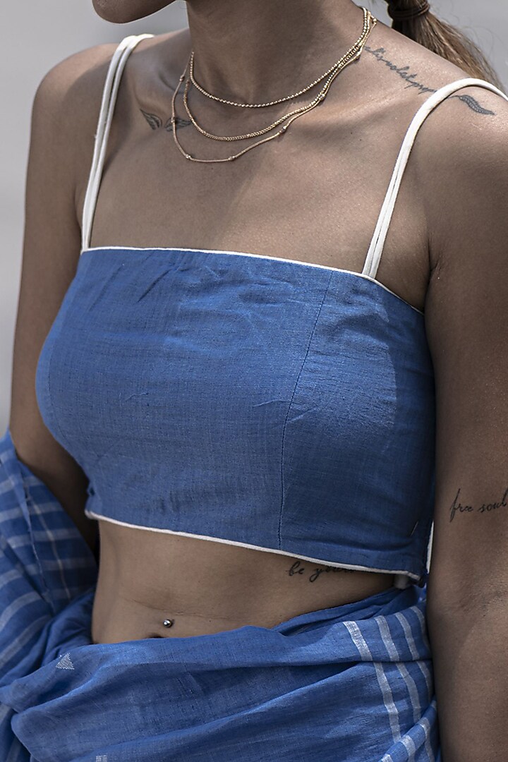 Indigo Blue Dyed Handwoven Linen Blouse by Kavana at Pernia's Pop Up Shop