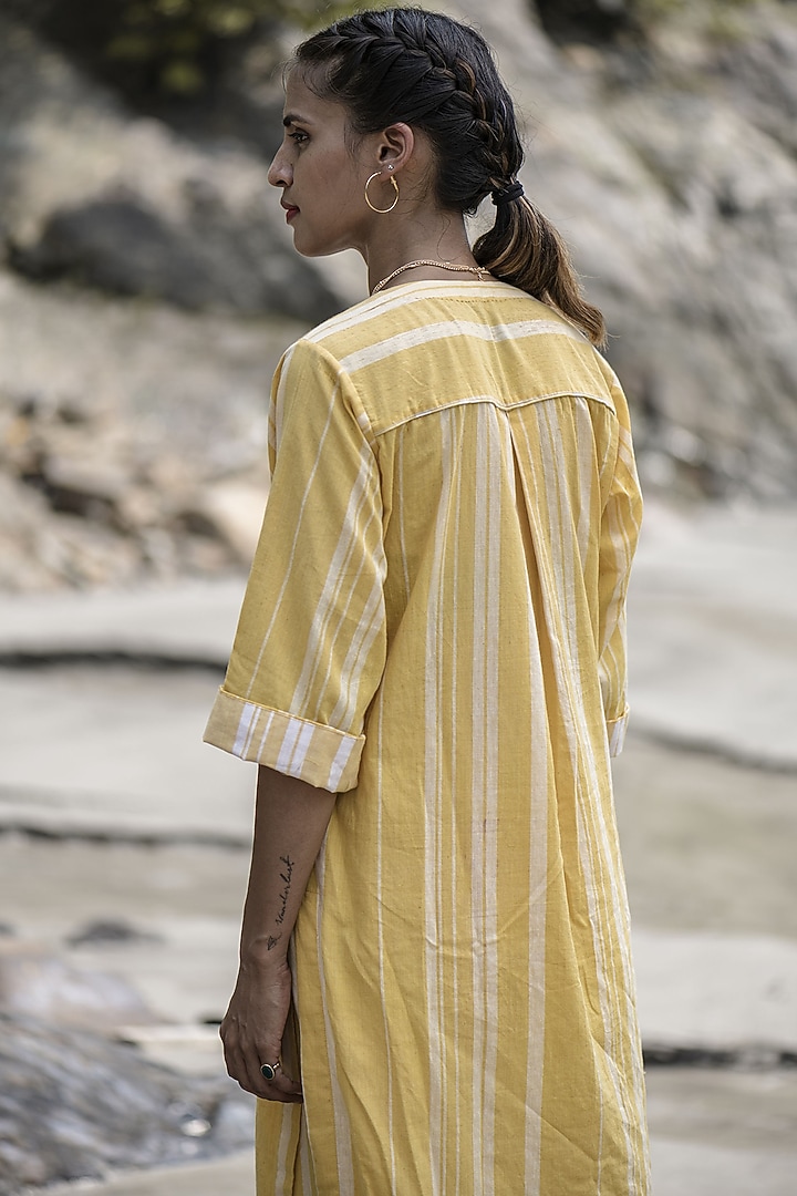 Yellow Striped Kurta Set by Kavana at Pernia's Pop Up Shop