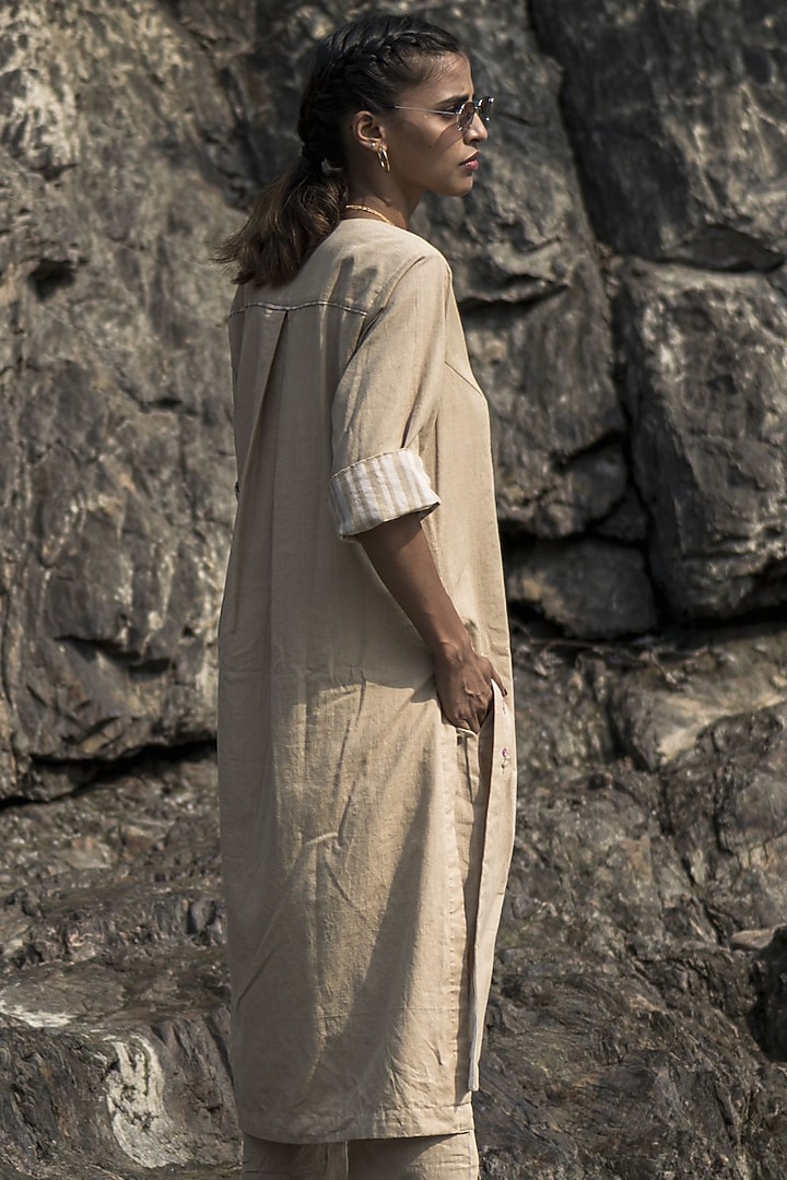 Beige Hand Embroidered Kurta Set by Kavana at Pernia's Pop Up Shop