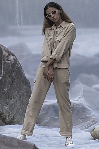 Beige Handwoven Organic Cotton Pant Set by Kavana