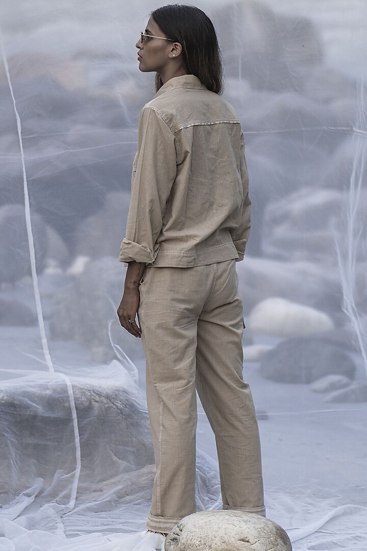 Beige Handwoven Organic Cotton Pant Set by Kavana at Pernia's Pop Up Shop