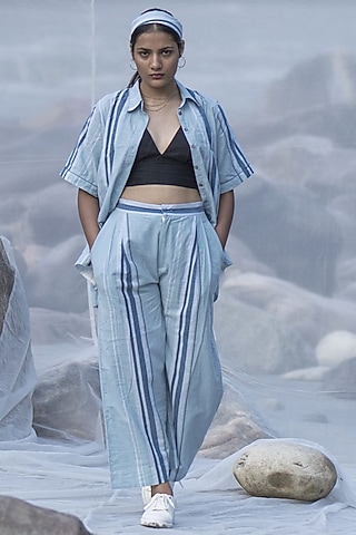 Indigo Handwoven Organic Cotton Pant Set by Kavana