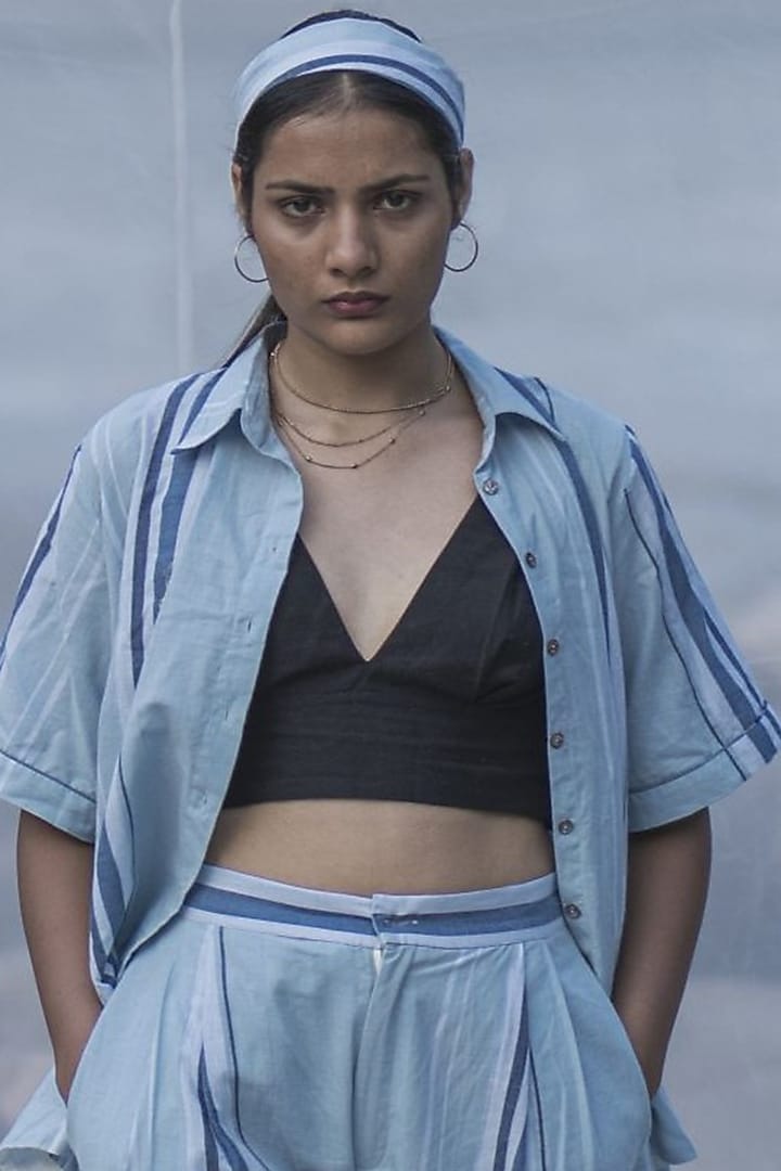 Indigo Handwoven Organic Cotton Pant Set by Kavana at Pernia's Pop Up Shop