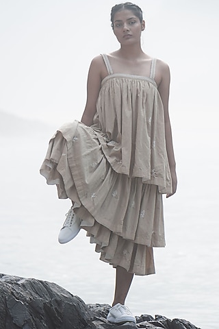 Beige Hand Embroidered Dress by Kavana