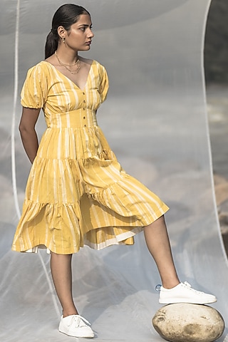 Yellow Handwoven Organic Cotton Dress by Kavana