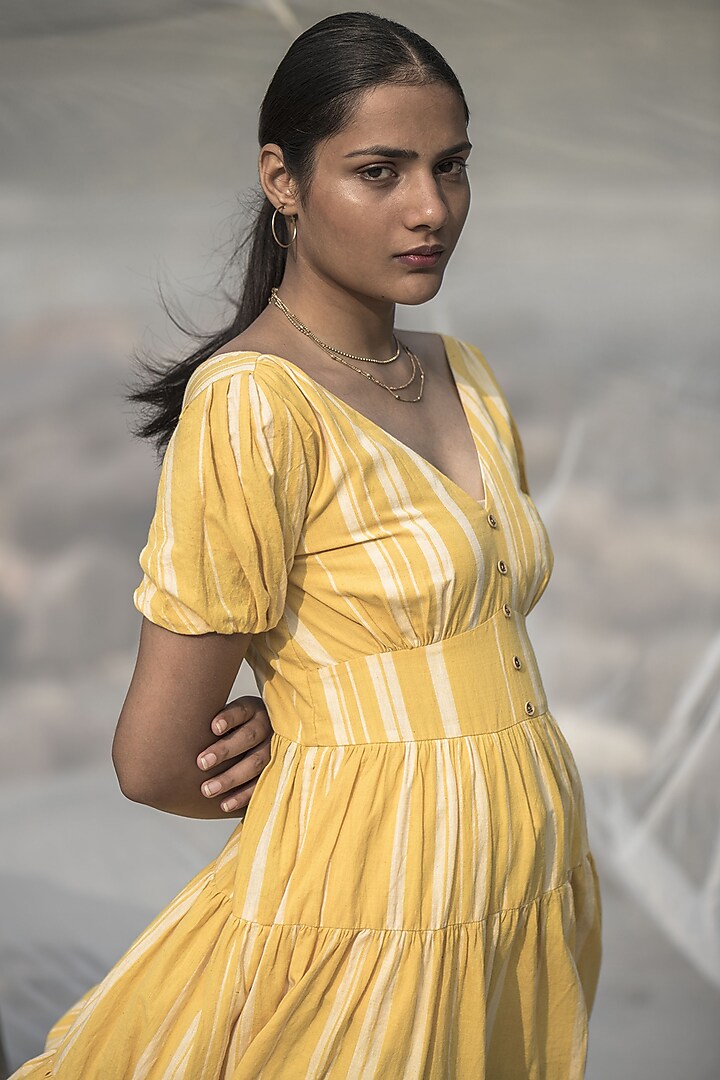 Yellow Handwoven Organic Cotton Summer Dress by Kavana at Pernia's Pop Up Shop