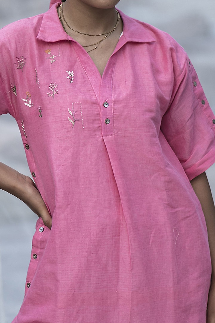 Dark Pink Hand Embroidered Summer Dress by Kavana at Pernia's Pop Up Shop