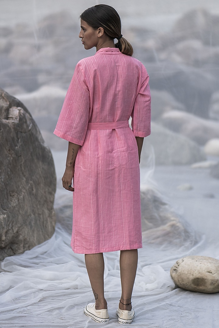 Light Hot Pink Handwoven Linen Jacket Summer Dress by Kavana at Pernia's Pop Up Shop