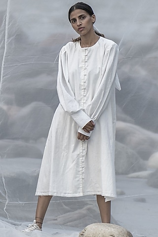 White Handwoven Cotton Dress by Kavana