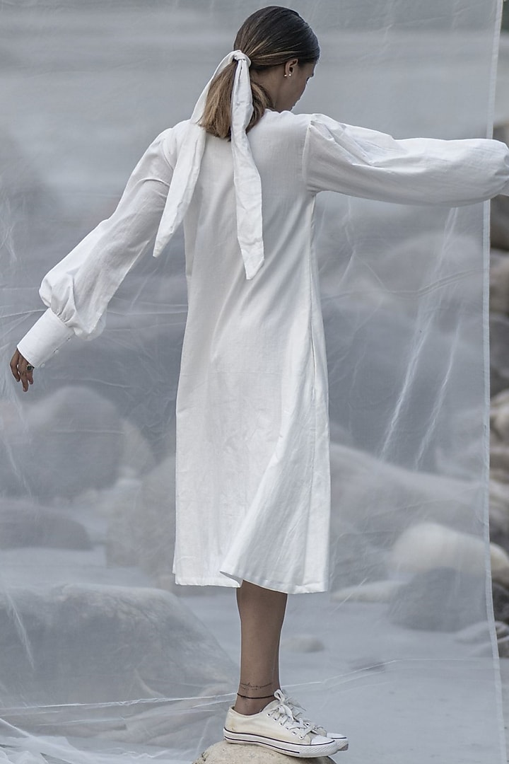 White Handwoven Cotton Summer Dress by Kavana at Pernia's Pop Up Shop
