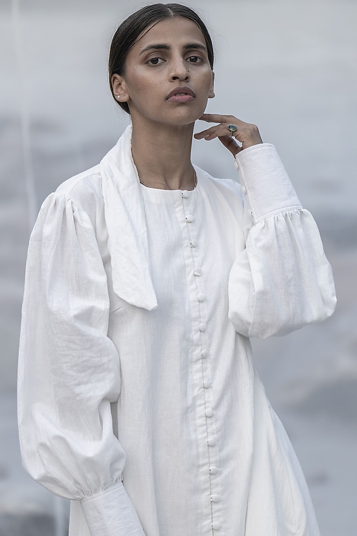 White Handwoven Cotton Summer Dress by Kavana at Pernia's Pop Up Shop