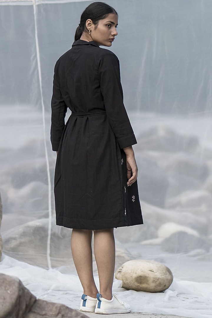 Black Hand Embroidered Jacket Summer Dress by Kavana at Pernia's Pop Up Shop