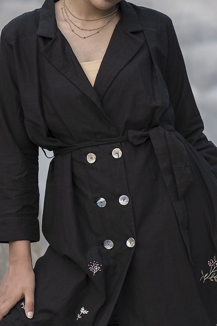 Black Hand Embroidered Jacket Summer Dress by Kavana at Pernia's Pop Up Shop