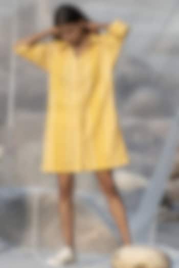 Yellow Handwoven Organic Cotton Shirt Dress by Kavana