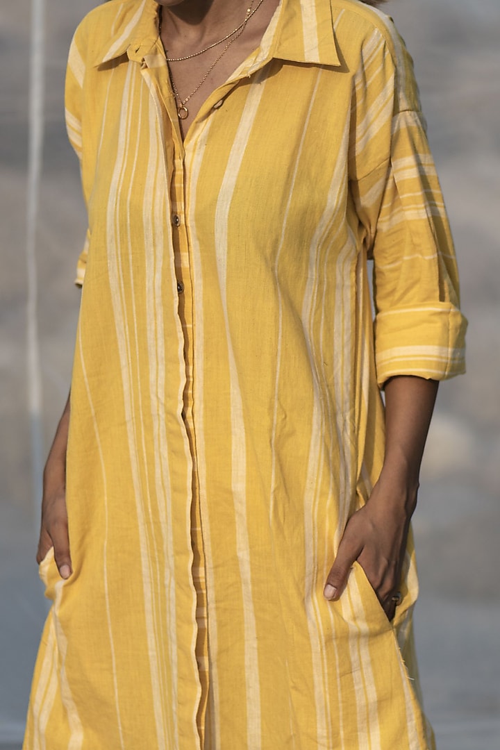 Yellow Handwoven Organic Cotton Summer Shirt Dress by Kavana at Pernia's Pop Up Shop
