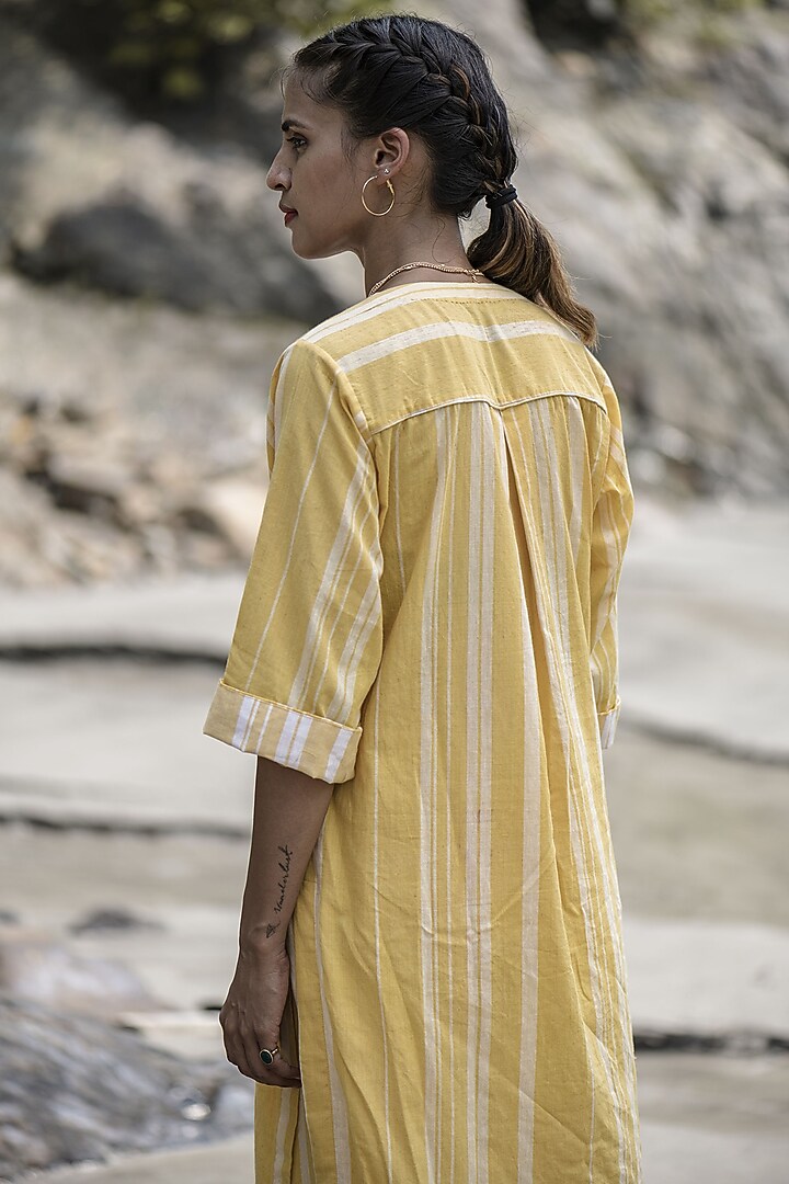 Yellow Handwoven Organic Cotton Kurta by Kavana at Pernia's Pop Up Shop