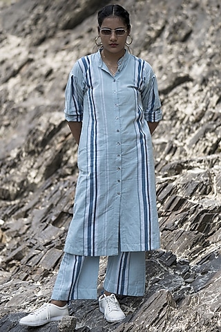 Indigo Handwoven Organic Cotton Kurta by Kavana