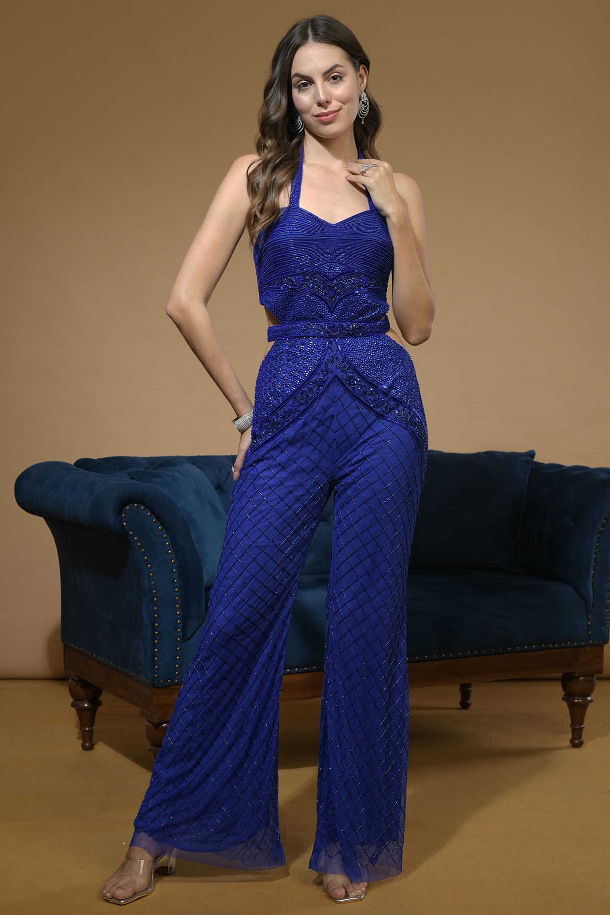 In Cut Pleated Jumpsuit For Women, Party Wear Printed Indo Western Outfit |  eBay