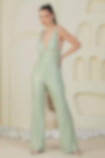 Green Sequin Net Jumpsuit by Kanchi Khurana Couture