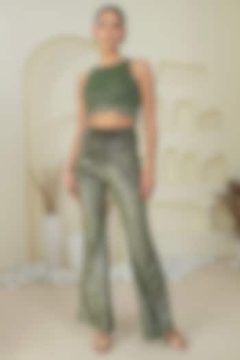 Green Velvet Pant Set by Kanchi Khurana Couture