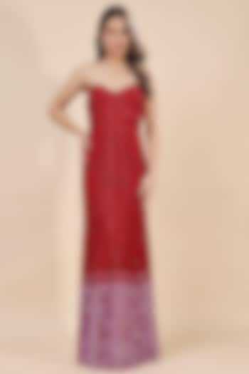 Red Tulle Hand Embroidered Gown by Kanchi Khurana Couture at Pernia's Pop Up Shop