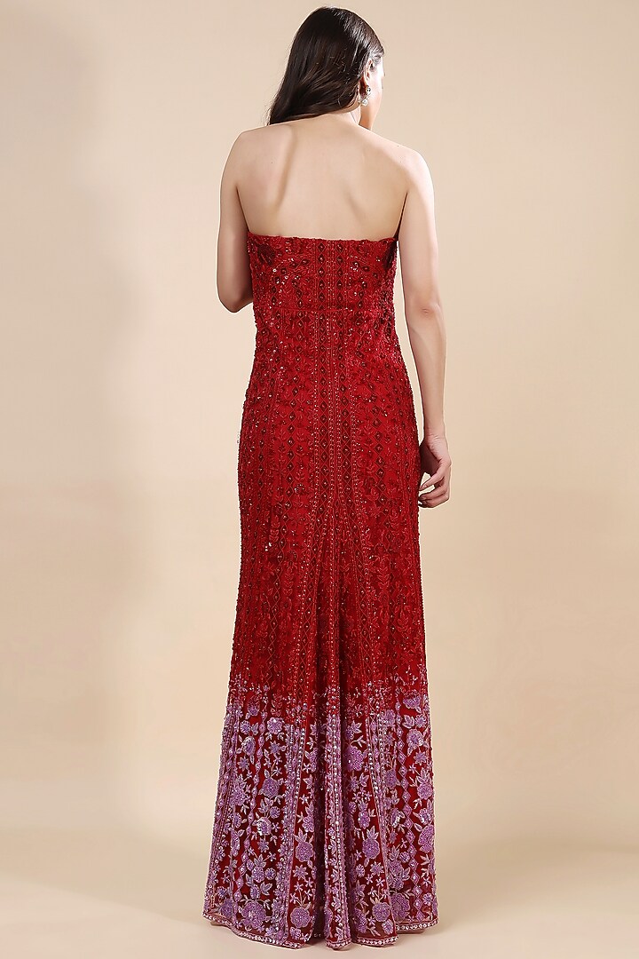 Red Tulle Hand Embroidered Gown by Kanchi Khurana Couture at Pernia's Pop Up Shop