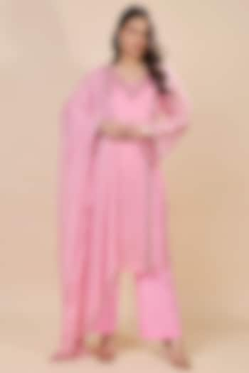 Pink Silk Organza Hand Embroidered Kurta Set by Kanchi Khurana Couture at Pernia's Pop Up Shop