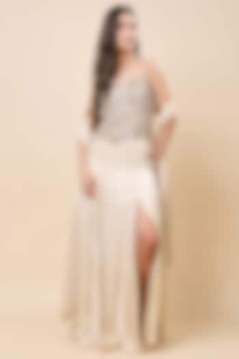 Beige Satin Georgette Skirt Set by Kanchi Khurana Couture at Pernia's Pop Up Shop