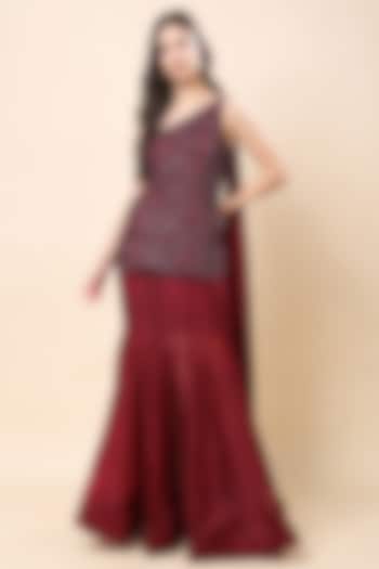 Maroon Silk Organza Wedding Lehenga Set by Kanchi Khurana Couture at Pernia's Pop Up Shop