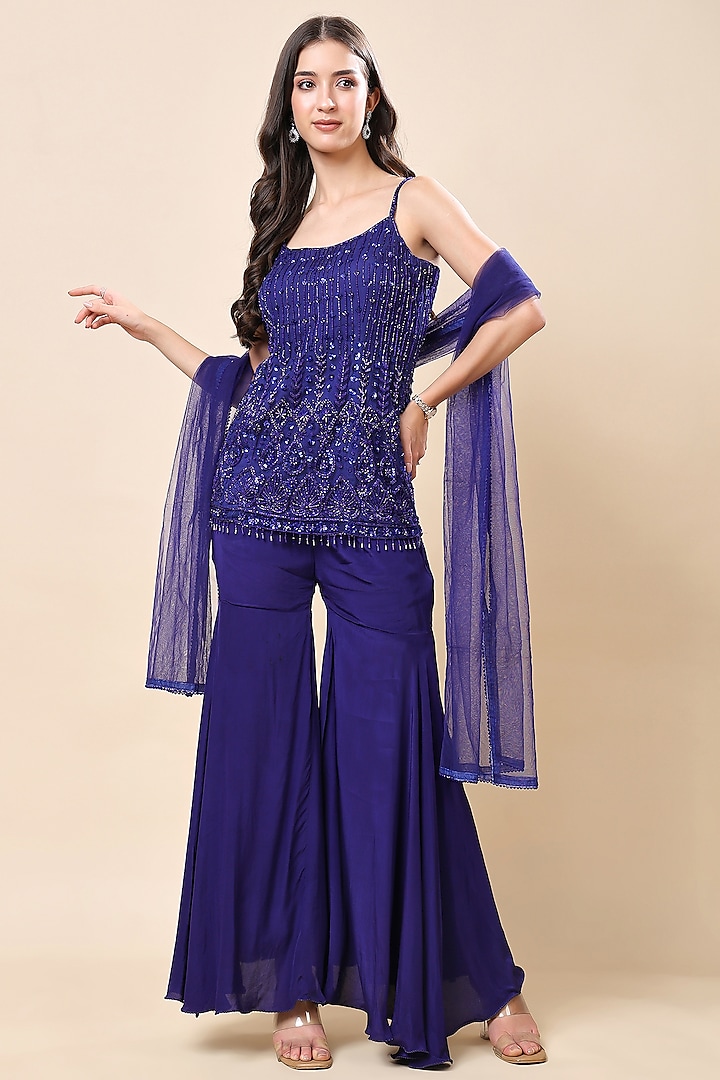 Blue Crepe Gharara Set by Kanchi Khurana Couture at Pernia's Pop Up Shop