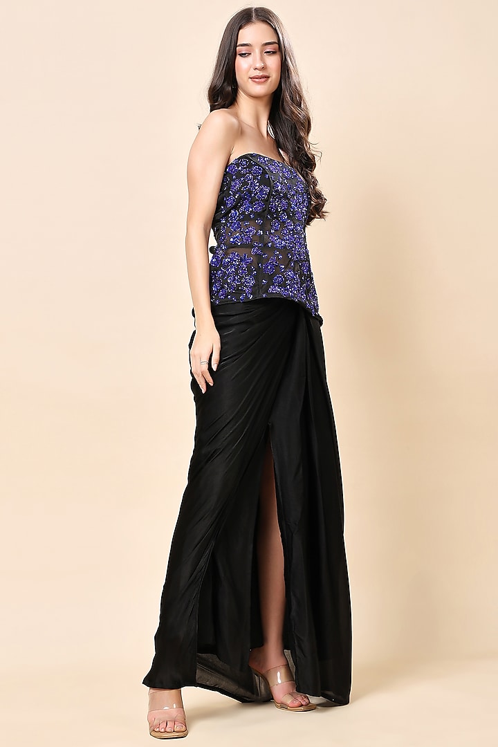 Black Satin Organza Skirt Set by Kanchi Khurana Couture at Pernia's Pop Up Shop