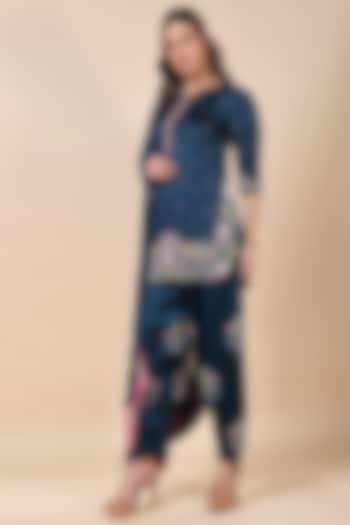 Blue Satin Organza Hand Embroidered Kurta Set by Kanchi Khurana Couture at Pernia's Pop Up Shop