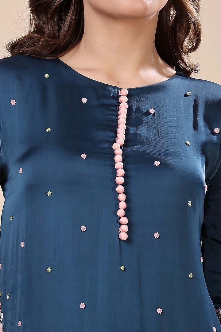 Blue Satin Organza Hand Embroidered Kurta Set by Kanchi Khurana Couture at Pernia's Pop Up Shop