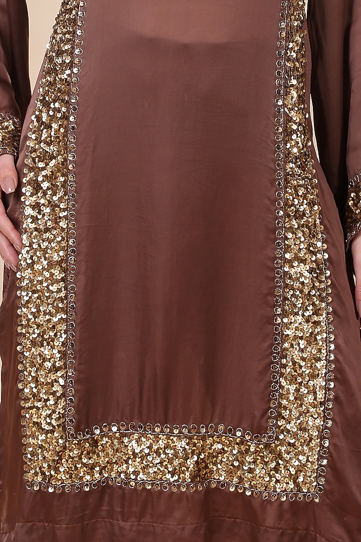 Brown Satin Organza Hand Embroidered Kurta Set by Kanchi Khurana Couture at Pernia's Pop Up Shop