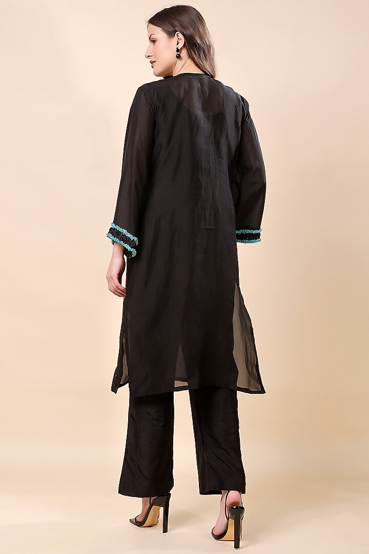 Black Silk Organza Hand Embroidered Kurta Set by Kanchi Khurana Couture at Pernia's Pop Up Shop