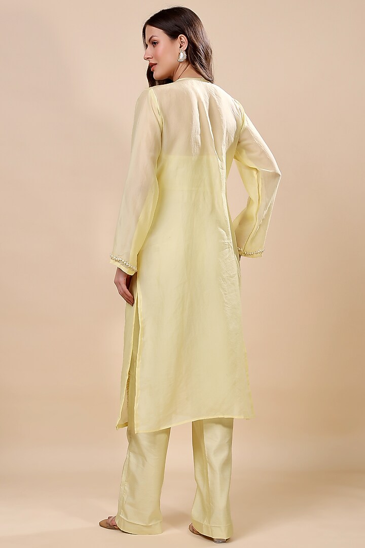 Yellow Silk Organza Hand Embroidered Kurta Set by Kanchi Khurana Couture at Pernia's Pop Up Shop