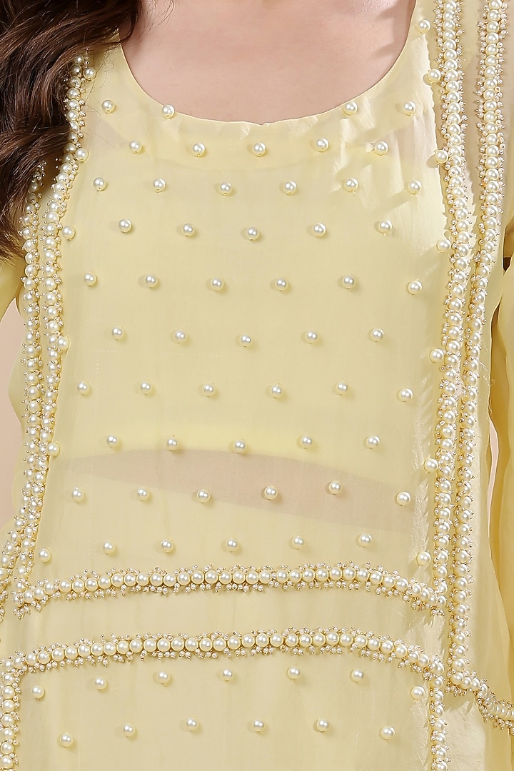 Yellow Silk Organza Hand Embroidered Kurta Set by Kanchi Khurana Couture at Pernia's Pop Up Shop
