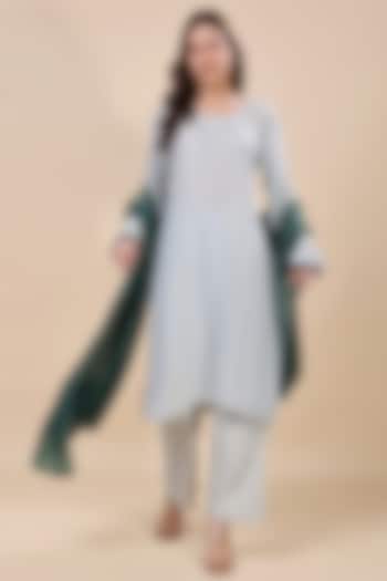 Blue Tissue Hand Embroidered Kurta Set by Kanchi Khurana Couture at Pernia's Pop Up Shop