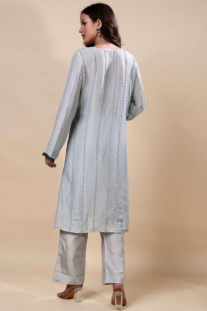 Blue Tissue Hand Embroidered Kurta Set by Kanchi Khurana Couture at Pernia's Pop Up Shop