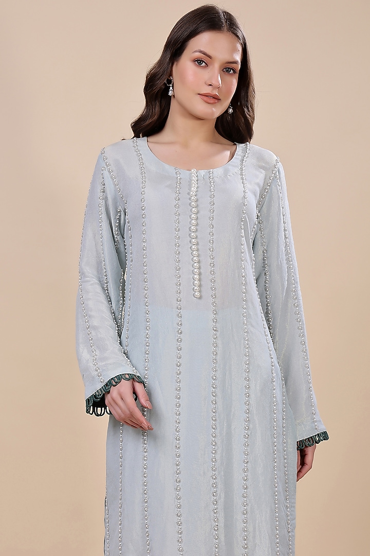 Blue Tissue Hand Embroidered Kurta Set by Kanchi Khurana Couture at Pernia's Pop Up Shop